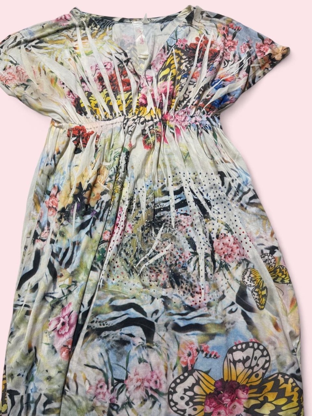 Butterfly Floral Embellished Boho Midi Dress